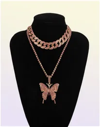 Kubanische Kette Big 3D Butterfly Fashion Designer Luxus Diamonds Statement Anhänger Choker Halskette für Frauen Mädchen Hip Hop Jewelry9069198