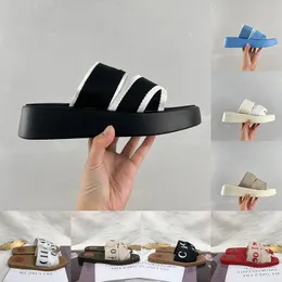 Mila Slide Criss-Cross Linen Sandaler för kvinnors damer duk broderade bokstäver glider designer sandale tofflor sommar strandskor mules woody sandal