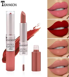 TEAYASON lip gloss 2in1 Double Head Long Lasting Matte Bean Paste Color LipGloss Liquid Lipstick Tint Makeup Lips Liner8527031