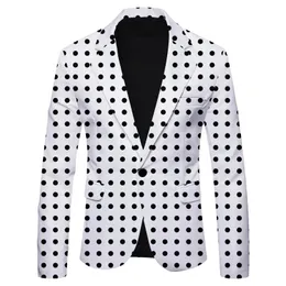 Hoo Mens Polka Dot Print Freizeitanzug Jacke Britische Mode Slimfitting Blazer 240407