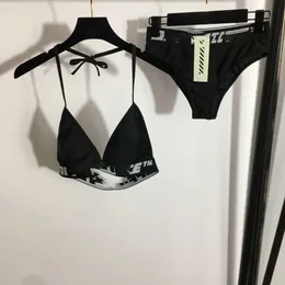 Vår/sommarbikini delad baddräktuppsättning Bokstav band midja slips upp underkläder+triangel underkläder