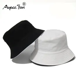 Siyah Katı Noktalar Kova Şapk İki tarafı Giyim Unisex Basit Bob Caps Hip Hop Gorros Erkekler Kadın Panama Cap Beach Fishing Boonie Sunhat 240403