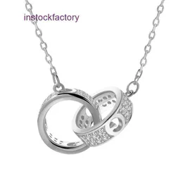 Designer Cartres Diamond Set Double Ring Necklace for Womens 925 Silver Luxury Elegance and Featuring a Small Unique Design with Loop Interlocking Pendant Col UEH5