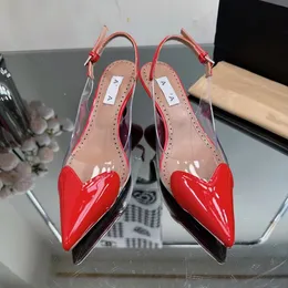 Designer High Heels Sandálias femininas Sapatos de estilete apontados transparentes Black Red Branco Party Wedding High Heels Designer Sandals 2024 NOVO