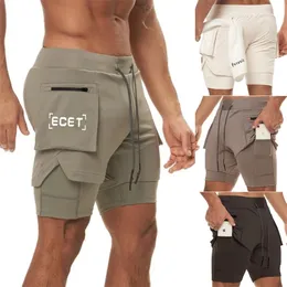 Sport shorts män sportkläder fördubblar löpning 2 i 1 strandbottnar sommar gym fitness träning jogging korta byxor 240411