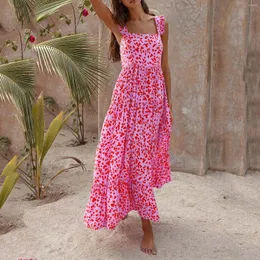 Vestidos casuais verão boho vestido estampado floral feminino suspensório de colarinho quadrado fêmea feminina assolada sem mangas maxi