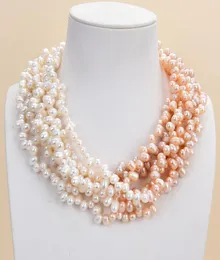 Jóias de Guaiguai 7 fios Colar de pérolas brancas de arroz branco para mulheres reais gemas de pedra lady moda jewellery7882485