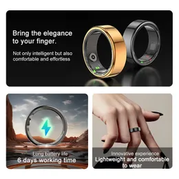 llNuyoah Smart Ring SleepBlood OxygenStress Monitoring Heart Rate for iOS and Android #9#11 Gold Black 240415