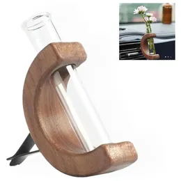 Vasen Auto Entlüftungsblume Vase tragbare Reagenzglas Massivholz Mini Pflanze Blumenbehälter Cliphalter