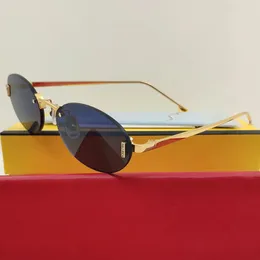 판매 금 타원형 림리스 트렌드 제품 선글라스 여성 실버 메탈 패션 빈티지 레트로 브랜드 디자이너 태양 안경 240410