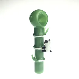 4.72 Inch Glass Pipe with Simulated Pandas Eating Green Bamboo Thick Pyrex Funny Glass Smoking Pipes