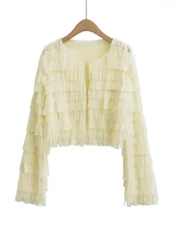 Kadın Ceketler Ins Retro Tembel Modaya Modeli SU Dekorasyon İpek Net Küçük hırka Erken Sonbahar Uzun Sleeve Bell Sleeve Kısa Ceket Niş Ceket