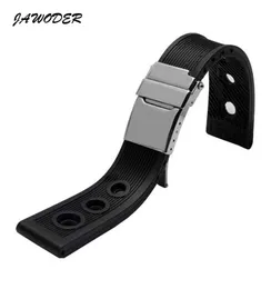 Banda de relógio JAWODER 22mm 24mm Bandas de relógio preto de mergulho a água preto Silicone Rubber Strap Silver Aço inoxidável com +Tools2368601