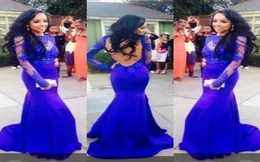 Royal Blue Lace Prom Kleider Schlanke sitzende Langhüllen Abendkleider 2019 Sexy Rückenless Meerjungfrau formelle Party -Promkleider billig 9985843