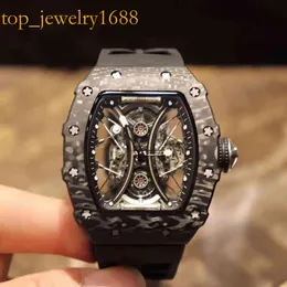 남성 Richardmill Watch Wristwatch 비즈니스 레저 RMS53Q-01 자동 기계식 블랙 카본 섬유 테이프 남성 손목
