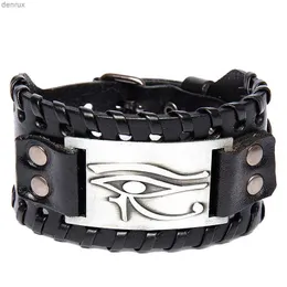 Other Bracelets Wide Edition Leather Woven Eagle Head God Eye of Horus Bracelet Charm Man Bracelet New Fashion Hip Hop Punk Jewelry AccessoriesL240415