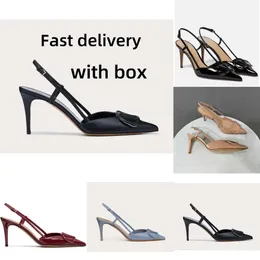 VT Sandal Dress Pump Pump Women Women Mid Heeled Vlogos Leather Slingback Pumps Garavan Garavan High High High Sling Back Pointed Toe Designer Designer Heel 786