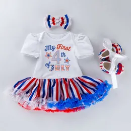 Лето младенец/малыш сетчатой ​​сетчатое платье День независимости 4