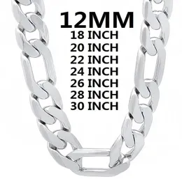 Ketten Feststoff 925 Sterling Silber Halskette für Männer Klassiker 12 mm kubanischer Kette 1830 Zoll Charme hochwertiger fein Schmuck Weddingcha1236253