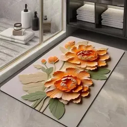 Mattor 3D Flower Mönster Badmatta Superabsorberande tvättstuga mattor tvättbar Easy Clean Diatomite Rug Kitchen Shower Room Indoor Doormats