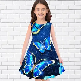 Summer Girl 3D Print Dresses Kids Party Sleeveless Princess Dress Casual Tank Ganska färgglada fjärilskläder 240413