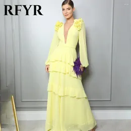 Sukienki imprezowe Rfyr plaż żółtej specjalnej okazji V szyfka Szyfowa Formalna suknia z wysokim podzielonym vestidos de fiesta