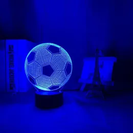 Fotbollsformade 3D Night Lights 7 Färger Byte LED Bord Lamp Fotboll Sportfans Gåvor för Club Bar Home Decoration Kids 240403