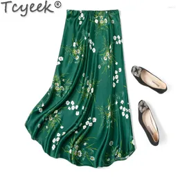 Skirts 93% Mulberry Silk Skirt Womens Clothing Elegant For Women Spring Summer Floral Midi Hip Wrap Saia Feminina