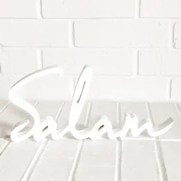 White Salam Wooden Sign Art Art Moderno Islâmico Home Decoração Muçulmana Eid Al Adha Housewarming Mubarak Ramadan Kareem Presente 240403