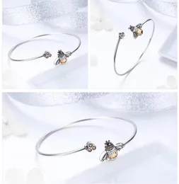 Bangoletti in argento BAMOER 925 Sterling Silver Crystal Bee e Honeycomb Braccialetti d'argento per donne gioielli in argento sterling SCB104 1086 2398625