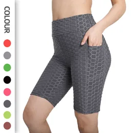 Sexig Jacquard Pocket Capris Yoga Fiess Peach Hip Up Bubble Sports Leggings for Women F41515