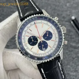 B01 46mm di qualità Navitimer cronografo QUARTO Muovo in acciaio Black Circle Dial Sier Dial 50 ° Anniversario Guarda Orologi da polso da uomo cinghia