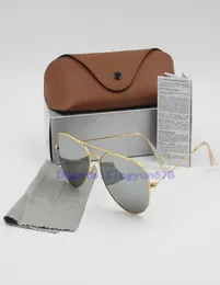 Selll New Brand chegou os óculos de sol piloto de designer de homens homens ao ar livre do solo de sol, óculos, lentes de vidro de 58 mm de 62 mm com marrom 6795519