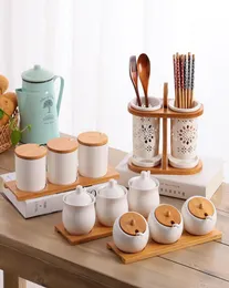 Utensílios de cozinha garrafa de tempero de cerâmica criativa e caixa de telas de açúcar