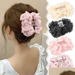 Hair Accessories Elegant Silk Chiffon Large Claw Women Fashion Flower Bow Barrettes Clamps Clips Ponytail Holder Drop Delivery Baby, K Dhyhc