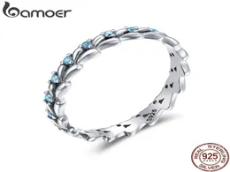 Bamoer Real 100 925 Stackbar ringvete Wave Clear CZ Finger Rings for Women Sterling Silver Jewelry Scr1623551564