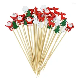 Forks 100pcs Christmas Bamboo Sticks Santa Claus Snowflakes Buffet Cupcake Cupcake Fruit Fork Cake Caket Cocktail