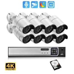 시스템 Gadinan 8CH 4K POE Ultra FHD 풀 컬러 비디오 감시 시스템 8MP H.265 NVR 오디오 IP 실외 보안 CCTV 카메라 키트 세트