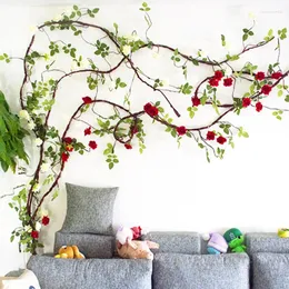 装飾的な花1pc diyシルクバラvine人工植物ガーランドリース300cmローズラタンフェイクストリングウェディングホーム装飾