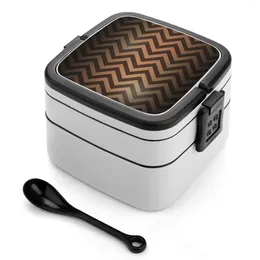 أواني مائدة لودج Bento Box School Kids Lunch Stredular Leakproof Container Pattern Brown Shadow Zigzag Twin Peaks Black