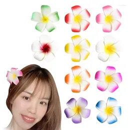 장식용 꽃 20pcs 5/6/7/8/9cm 가짜 플루 메리아 꽃 머리 클립 인공 폼 하와이 결혼식 생일 여름 휴가 머리