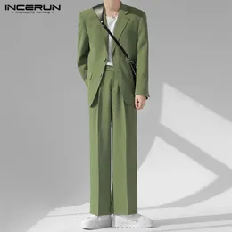 Incerun 2024 Männer Set Einfachfarbe Streetwear Streetwear Langarm Long Sleeve Button Blazer Pants 2pcs Korean Fashion Casual Suits S5XL Y240329