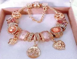 Perline in argento rosa in oro rosa rosa di alta qualità per perle rosa Murano Glass Heart Crystal Crystal Funge Bracelets European Bracelets Gioielli di sicurezza Donne fai -da -te 9610435