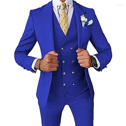 Men's Suits 2024 Men 13 Colors Summer Wedding Double Breasted Gold Button Blazers Pant Casual Jacket Coat Trousers Vest 3 Pieces Set