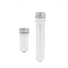 Lagerflaschen 20 ml 40 ml Haustier klarer Kunststoff leer nachfüllbare Reagenzglasflasche mit Aluminiumkappen Kosmetikmaske Badesalze Fläschchen LX6311