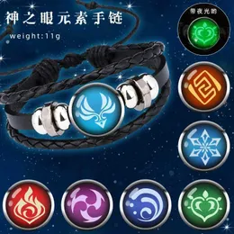 OUTROS BRACELES ANIME jogo Genshin Impact Bracelet Cosplay Prop 7 Element Weapon Eye of God Leather Bracelets Mulheres homens Bangle Jewelryl240415