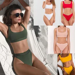 New Bikini Swimsuit Womens Split Solid High Waist Slim Fit Soft Bag Swimsuit