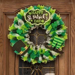 Flores decorativas do dia de shamrock de St Patrick Shamrock Irlanda Clover Porta da frente Christmas Green pendurado sinal de boas -vindas Ornamento de guirlanda para parede