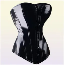 مثير سوداء PVC Overbust Corset Steampunk الباسك الملابس الداخلية أعلى القوطي الصخور مشدها مثير الجلود الخصر مدرب مشد للنساء Y111928325342