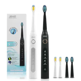 Diş Fırçası Seago Elektrikli Diş Fırçası Şarj Edilebilir Sonic Seyahat Diş Fırçası Yedek Kafalar Akıllı Zamanlayıcı IPX7 Su Geçirmez 5 Mod Yetişkin 230518